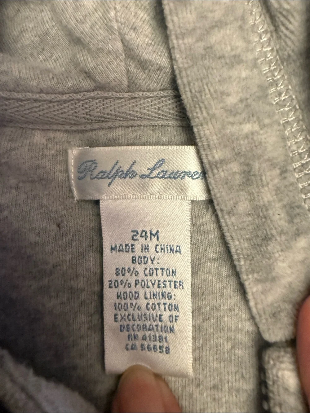 Ralph Lauren Polo baby gray velour zip up hoodie jacket 24 mos EUC